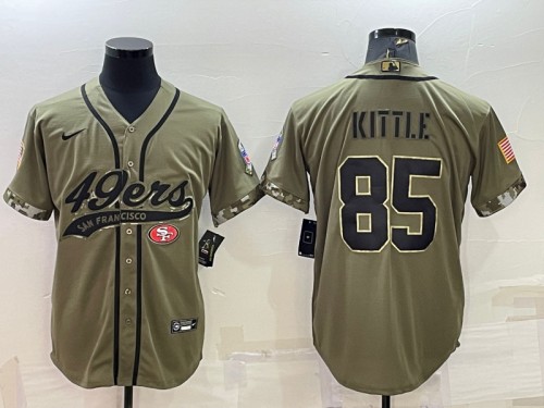 Men's San Francisco 49ers #85 George Kittle 2022 Olive Salute To Service Cool Base Stitched Baseball Jersey